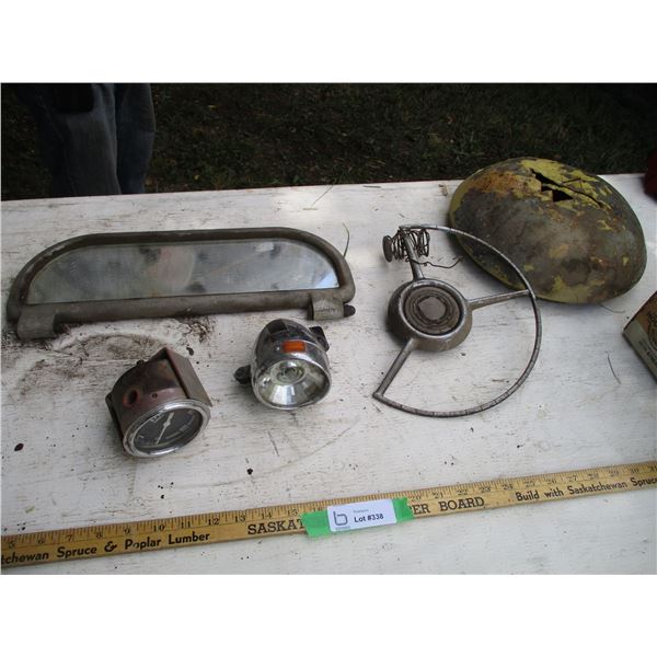 Lot of RPM Gauge, Vintage Bike Light, Horn, Mirror (17 x 6")