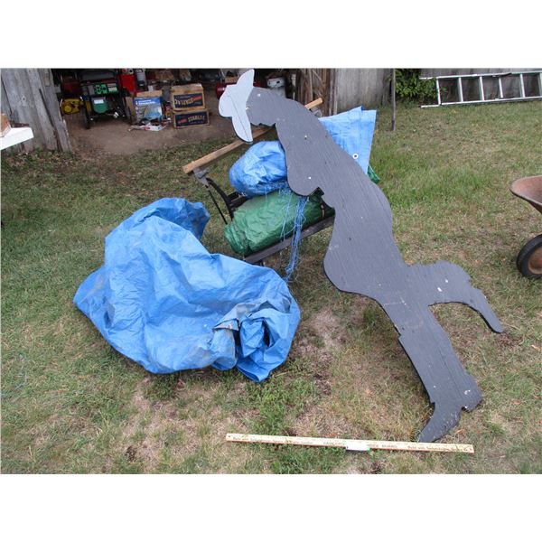 Workmate (Missing Leg) , Wooden Cowboy Silhouette, Tarps