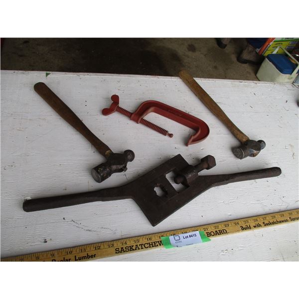 C-Clamp, (2) Hammers, Vintage Threading Tool