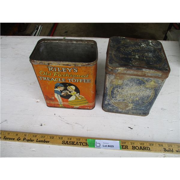 Ridgeway Tea Tin, Riley's Toffee Tin (Missing Top)