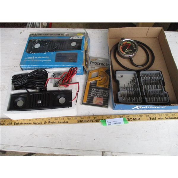 Maxima Drill Bit Set, Engine Vac Gauge, Protractor, Misc.