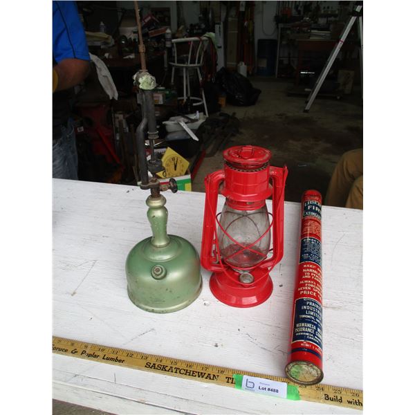 Liberty Fire Extinguisher, (2) Vintage Lanterns
