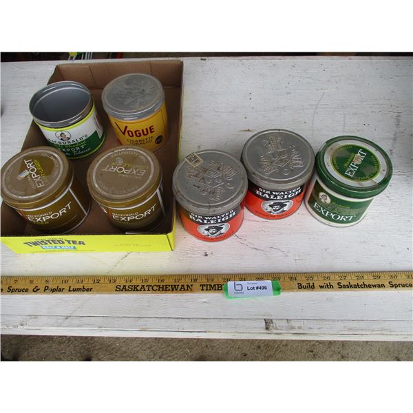 (7) Tobacco Tins (Including Sir Walter Raleigh, Export, Vogue)