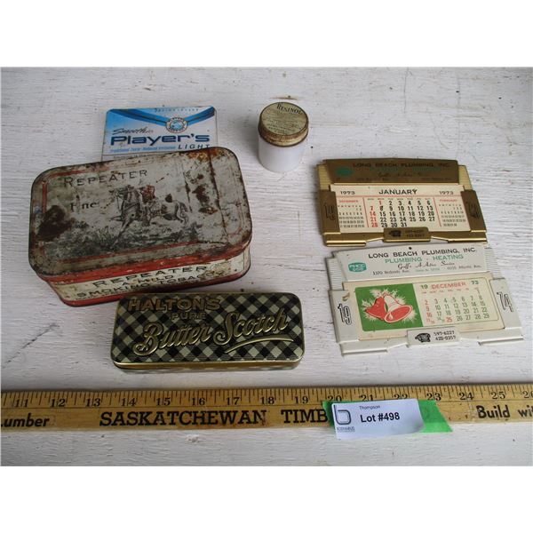 (2) 1973 Tin Long Beach Plumbing Advertising Calendars, Repeater Tin, Misc.