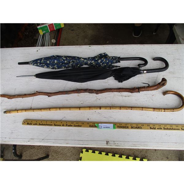 (2) Walking Canes, (2) Umbrellas
