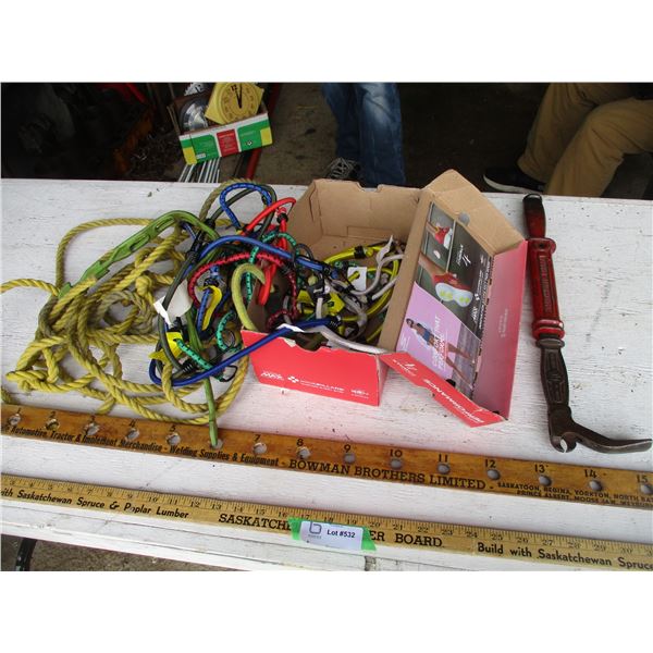 Yard Stick, Nail Puller, Bungee Cords, Rope