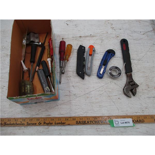 Screw Drivers, Crescent Wrench, Utility Knives, Misc.