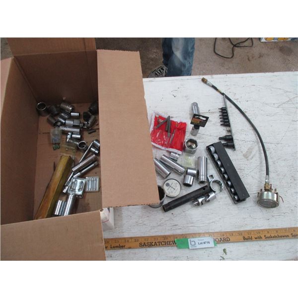 Mixed Lot of Sockets, Oil Pressure Gauge