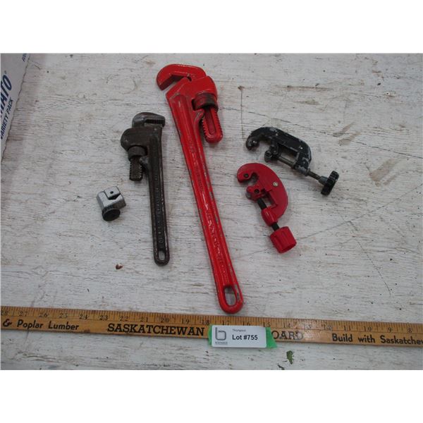(2) Pipe Wrenches, (3) Pipe Cutters Bodnarus Auctioneering