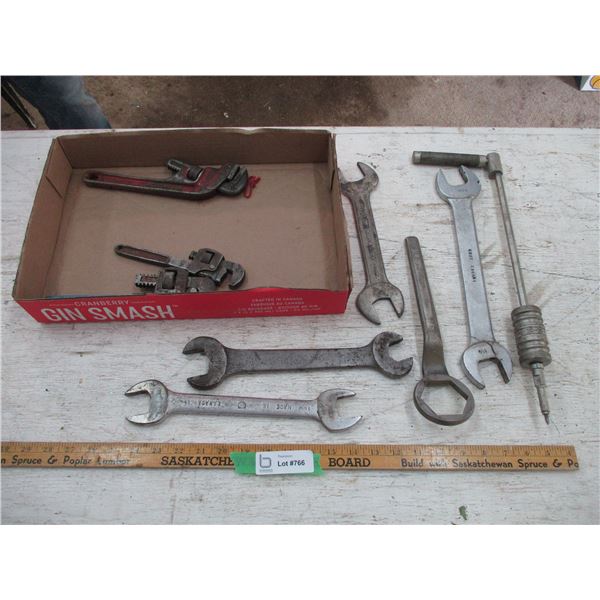(3) Pipe Wrenches, Wrenches, Slide Hammer, Misc.