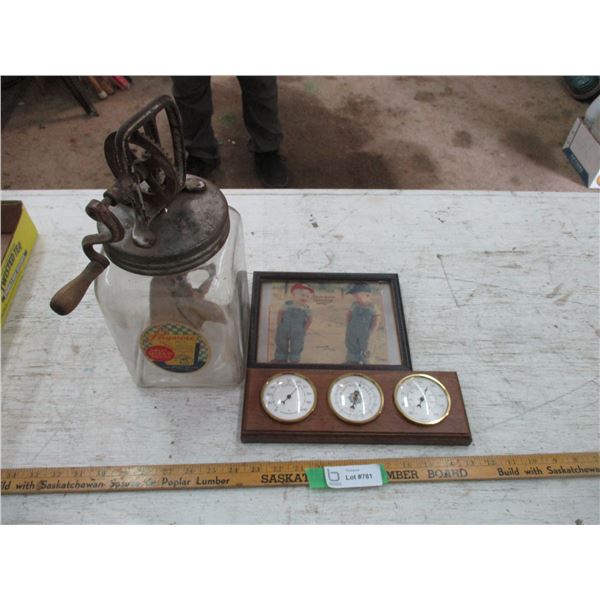Butter Churn Top with Jar (Not Matching), Barometer, Picture