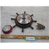 Image 1 : Ships Wheel Barometer, Thermometer, Brass Fly
