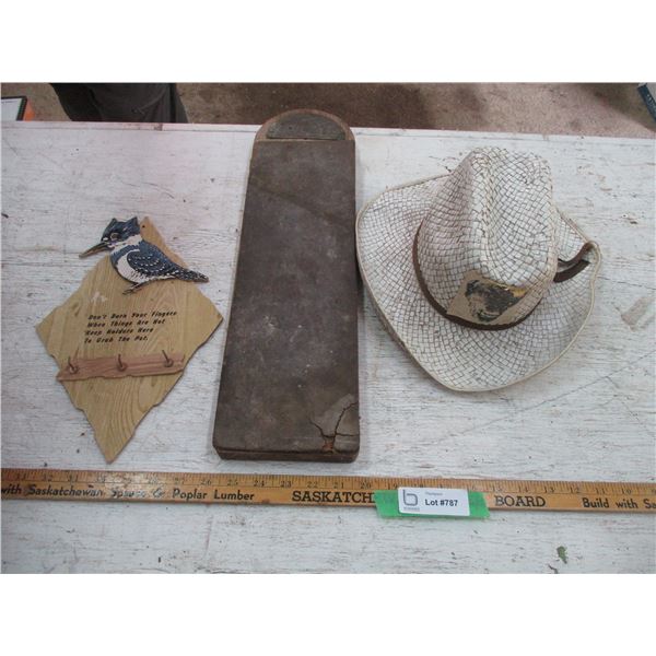 Wellington Knife Board, Blue Jay Key Holder, Cowboy Hat
