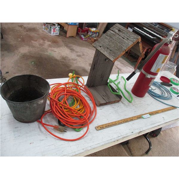 Small Galvanized Pail, Extension Cords, Fire Extinguisher, Misc.