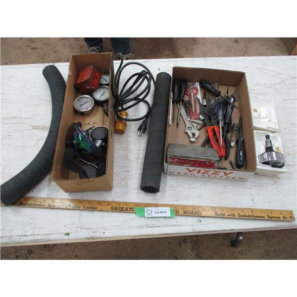Wrenches, Screw Drivers, Gauges, RPM Gauge, Casters, Misc.