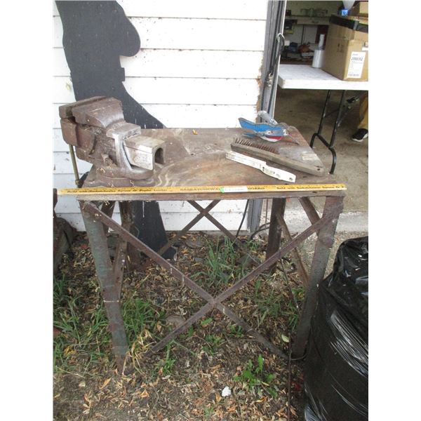 Small Workbench (30 x 22 x 31") with Vise & Contents