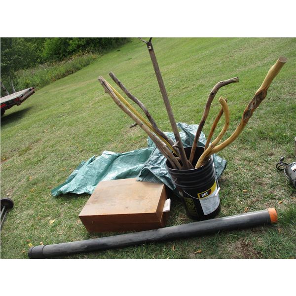 Canes, Tarps, Wooden Box with Contents, Gaskets, Misc.
