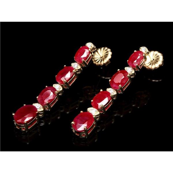 14k Gold 8.50ct Ruby 0.25ct Diamond Earrings