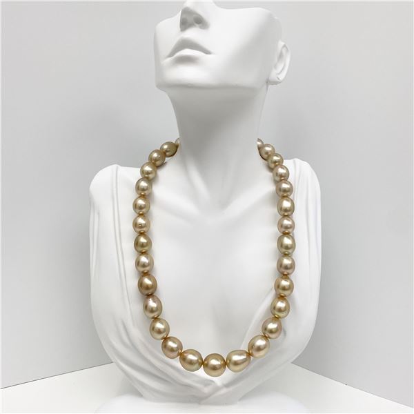 12-14mm Golden South Sea Drop/Oval Pearl Necklace with Gold Clasp