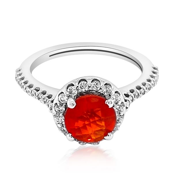 0.79ct Natural Fire Opal 14K White Gold 4gm Ring