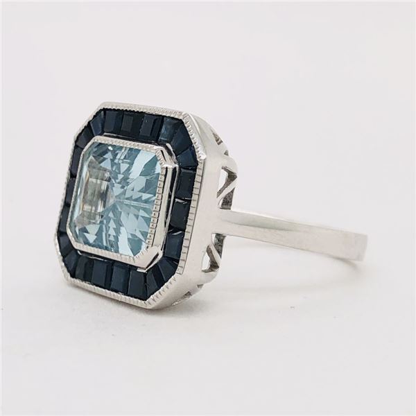 Designer Aquamarine & Blue Sapphire East-West Ring
