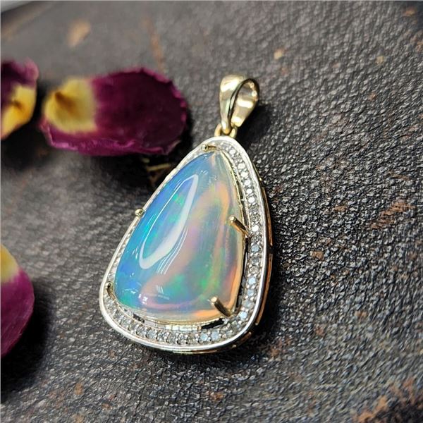 Ethereal Ethiopian Opal and Diamond Halo Pendant