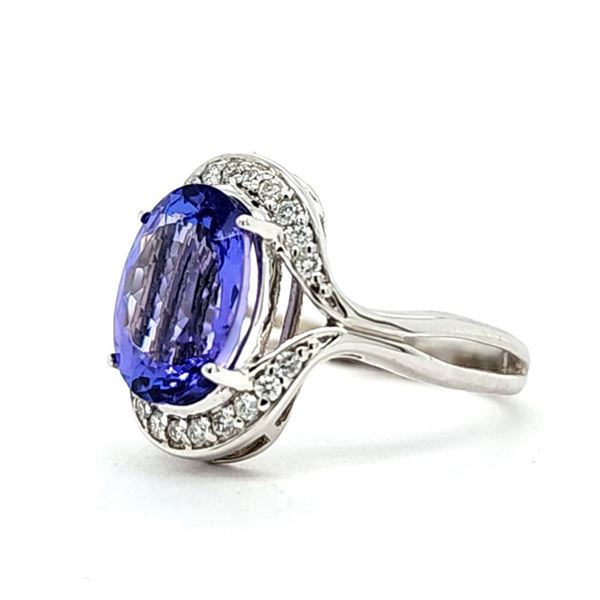 Tanzanite and Diamond Halo Ring Split Shank