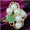 Image 1 : Circa 1980 Pearl, Emerald, and Diamond Ring