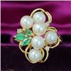 Image 2 : Circa 1980 Pearl, Emerald, and Diamond Ring