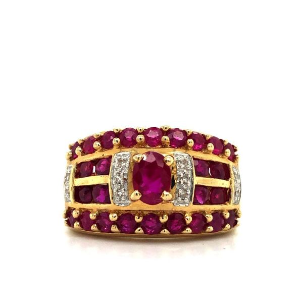 Wide Ruby and Diamond Tapered Band
