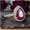 Image 4 : Pear-Shaped Bright Red Ruby and Diamond Halo Ring