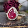 Image 5 : Pear-Shaped Bright Red Ruby and Diamond Halo Ring