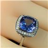 Image 6 : Cushion-Cut Tanzanite and Diamond Frame Ring