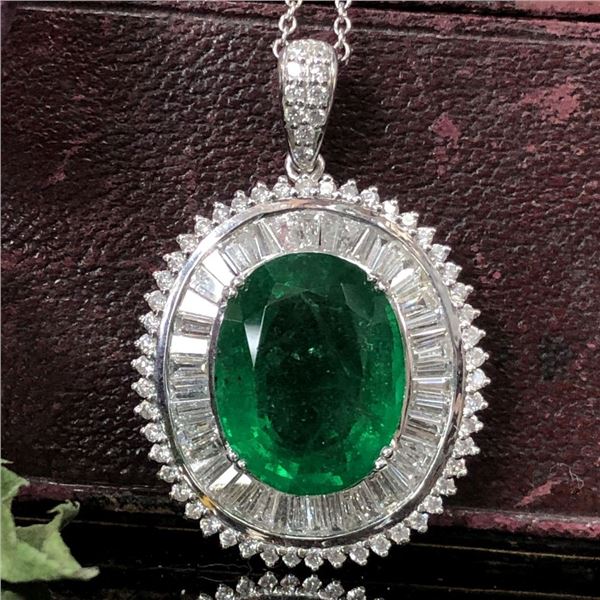 Orianne Emerald & Baguette Diamond Halo Necklace