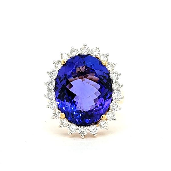 Extraordinary Tanzanite and Diamond Halo Ring