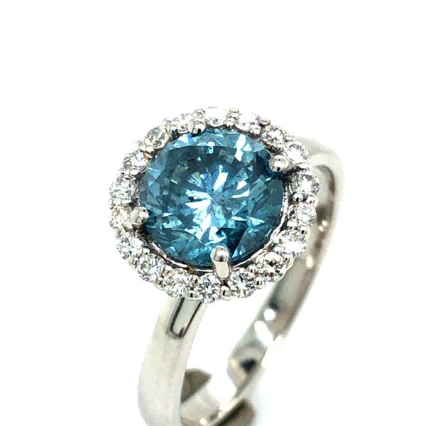 2 CT Blue Salt & Pepper Diamond Ring with Halo