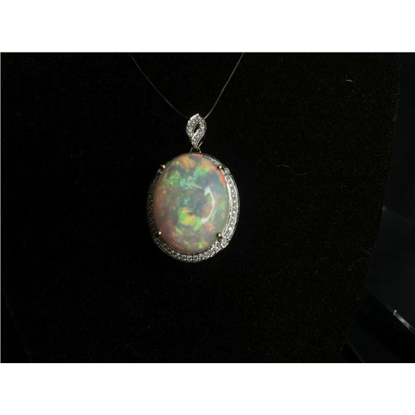 Chunky & Bold Ethiopian Opal and Diamond Pendant