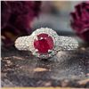 Image 3 : Ruby Ring & Diamond Encrusted Halo and Shoulders