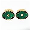 Vintage Mens 18k Yellow Gold Oval Shaped Green Black Guilloche Enamel Cuff Links