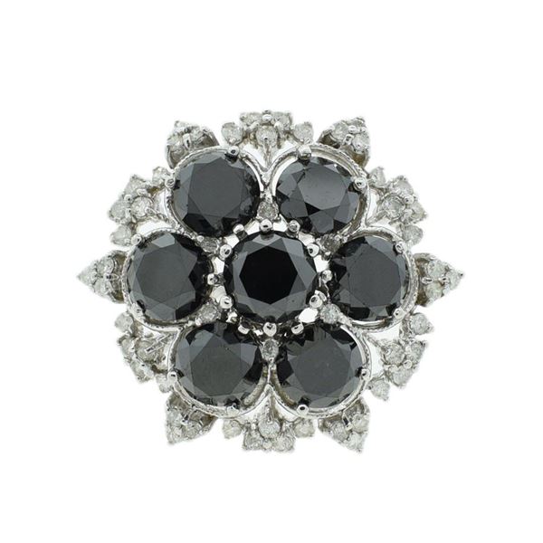 9.57 ctw Fancy Black and 0.78 ctw White Diamond 14K White Gold Ring (10.35 ctw D
