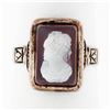 Image 1 : Antique 1878 Victorian 14k Rose Gold Carved Agate Hardstone Cameo Etched Ring