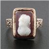 Image 2 : Antique 1878 Victorian 14k Rose Gold Carved Agate Hardstone Cameo Etched Ring
