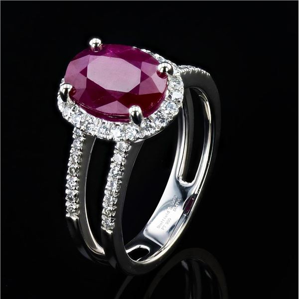 2.65 ctw BURMESE Ruby and 0.47 ctw Diamond Platinum Ring (GIA CERTIFIED)