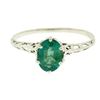 Image 1 : Vintage 14k White Gold 1.38 ctw Prong Set Oval Cut Emerald Filigree Solitaire Ri