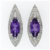 Image 1 : Custom 18k White Gold 3.50 ctw Marquise Amethyst & Diamond Large Stud Earring