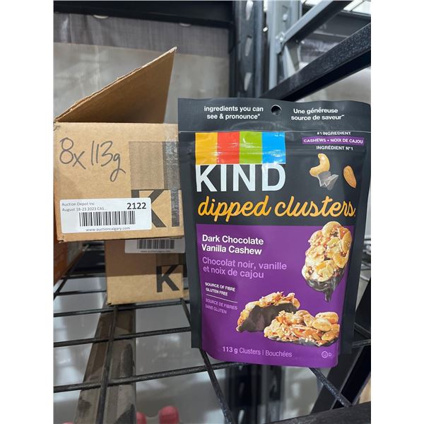 CASE LOT- Kind Dark Chocolate and Vanilla Cashew Dipped Clusters- 8x113g