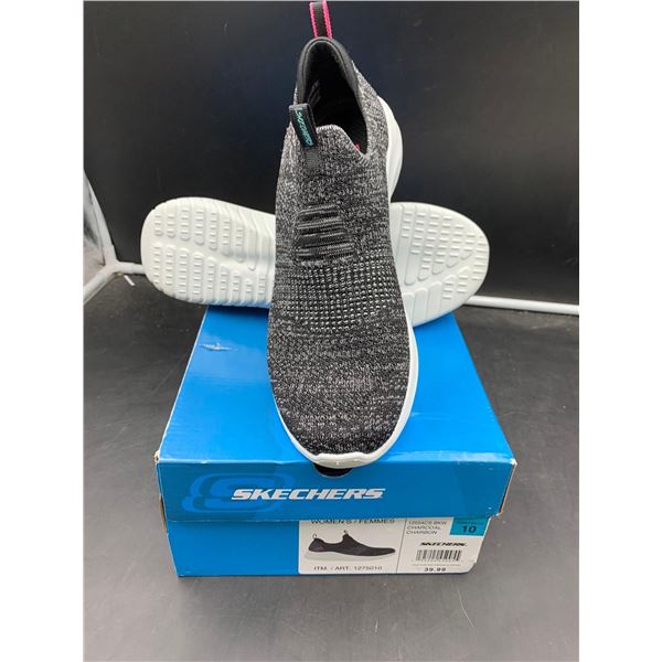 Skechers Slip On Charcoal Womens Sneaker (Size 10)