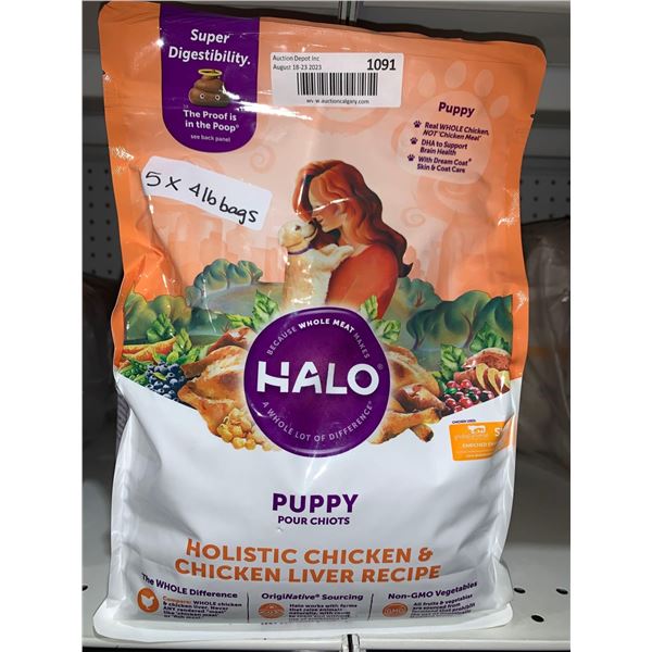 5 x 4lbs HALO Puppy Holistic Chicken & Liver Recipe Dog Food