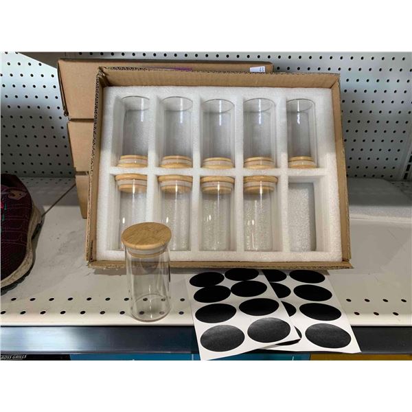 Set of 10 - Glass with Wood Stopper Spice Jars