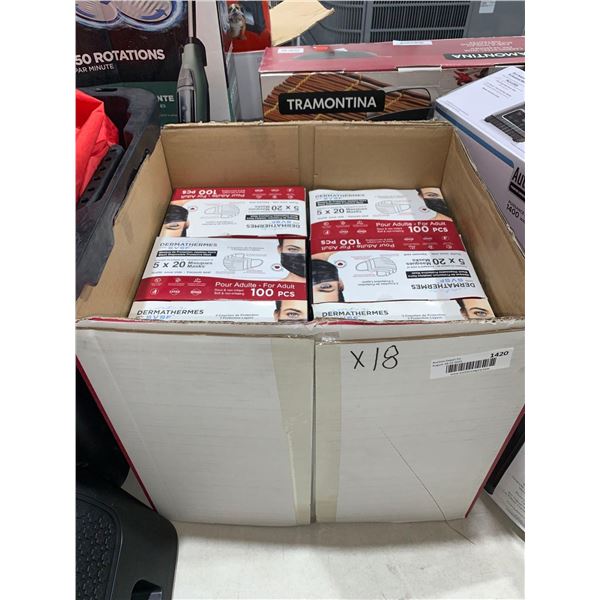 Lot of 18 x 100 Black 3 ply Non-Medical Facemasks